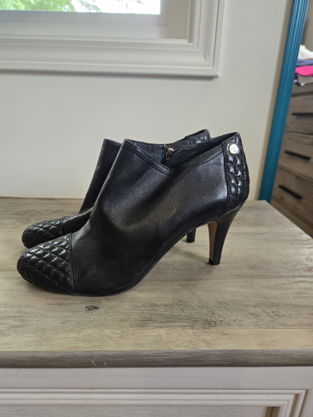 Vince Camuto Black Quilted Leather Ankle Booties
